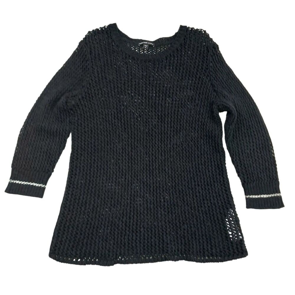 James Perse Womens S/M Open Knit Crocket Sweater Cotton Linen Pullover Casual
